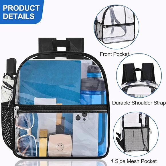 Transparent Stadium-Approved Small clear PVC Backpack 12x6x11 Inch Bag Concert - Picture 6 of 7